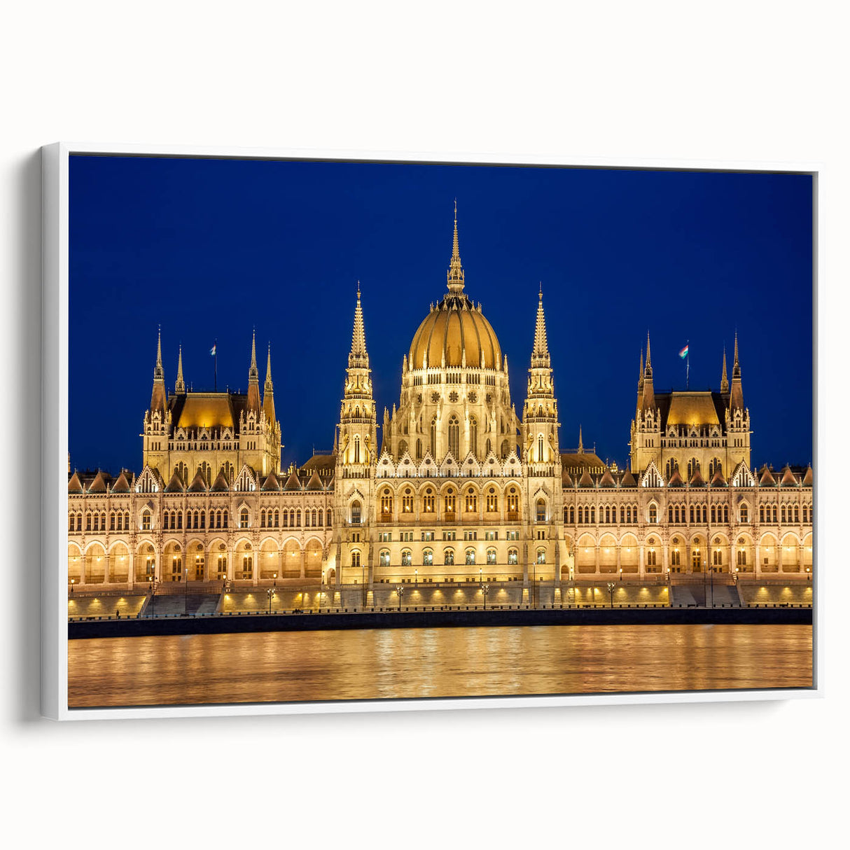 Vintage poster art of a Hungarian landscape on a framed canvas, featuring vibrant, colorful imagery.