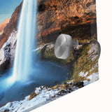 Large abstract wall art depicting a European Iceland scenery in muted gray and blue tones on acrylic glass.