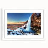 Textured abstract art print of a vivid Icelandic landscape on a white-framed mat, ideal for bedroom art.