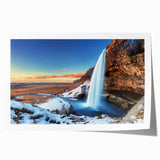 Rolled print of a European Icelandic landscape in muted earth tones, suitable for art wall dining room.