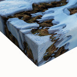 Large art of an Icelandic landscape in black and white on stretched canvas, suited for bedroom wall decor.