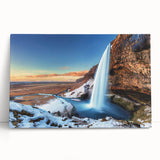 Large black and white photograph of Icelandic scenery on stretched canvas, ideal for kitchen wall art.