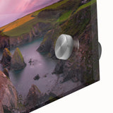 Mid-century modernist acrylic print of an abstract European landscape in muted earth tones, suitable for dining room art.