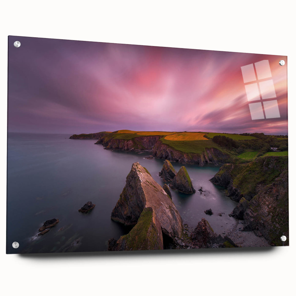 Acrylic print of a European landscape in muted earth tones, suitable for dining room decor.