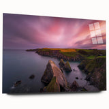 Large abstract wall art depicting the Irish landscape in muted green and blue tones, acrylic print.