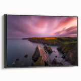 Black and white framed canvas of a vintage-style Irish landscape, ideal for bedroom wall decor.