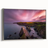 Framed canvas of a vintage-style Irish landscape painting with colorful art on a black background.