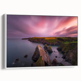 Vintage poster art of a scenic Ireland landscape in vibrant colors on a large framed canvas, ideal for living room decor.