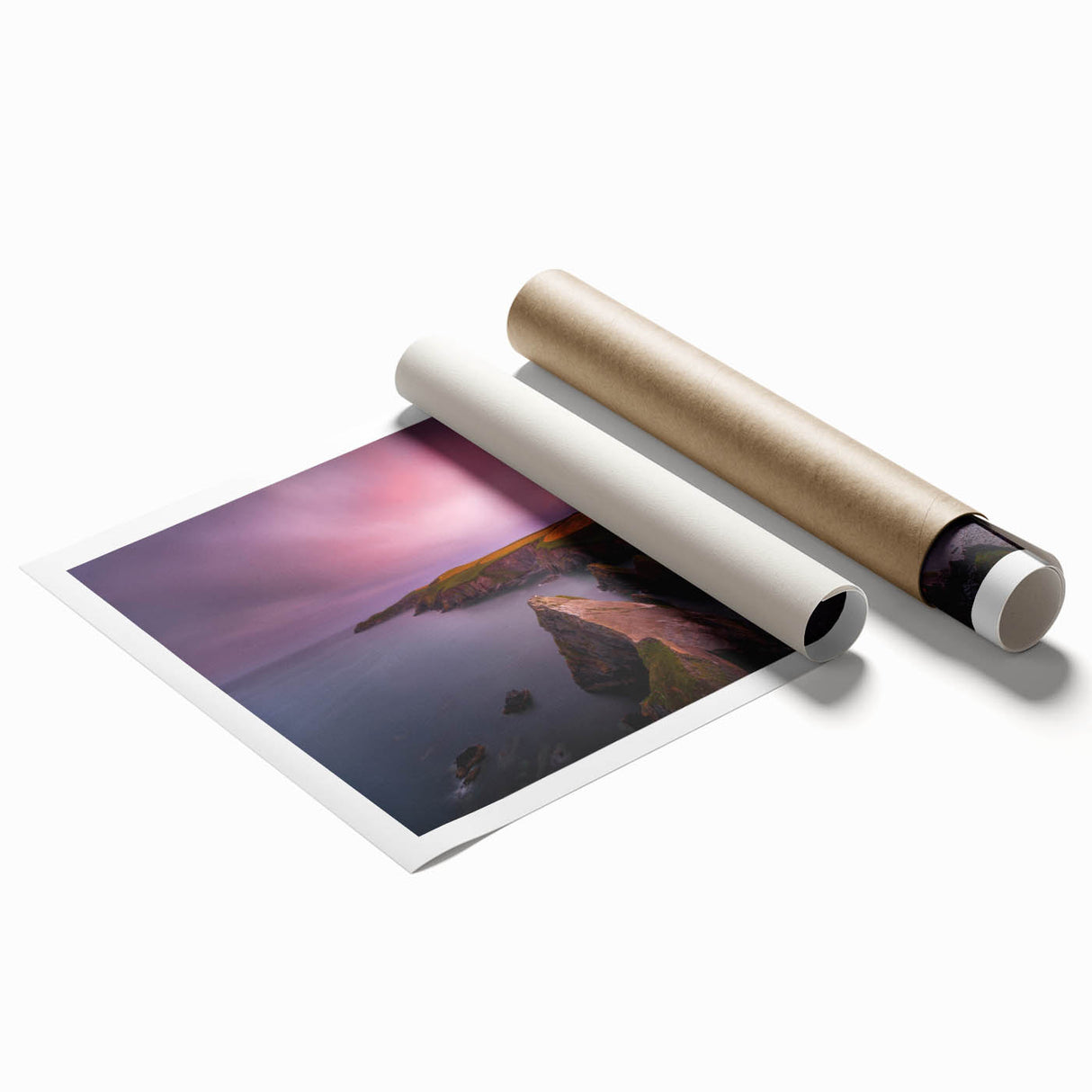 Extra large rolled print of a serene Irish landscape with lush greenery and floral elements.