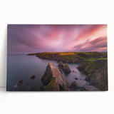 Black and white stretched canvas featuring a scenic view of an Irish landscape, ideal for kitchen wall art.