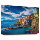 Acrylic print of the Amalfi Coast in Italy, featuring soft pastel shades, perfect for bedroom or dining room decor.