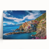 Black and white stretched canvas of the Amalfi Coast, ideal for kitchen art with a minimalist style.