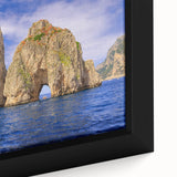 Extra large framed canvas of a textured, colorful Capri scenery in black, ideal for living room decor.