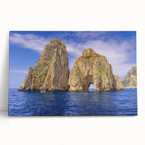 Black and white stretched canvas of Capri scenery, ideal for kitchen wall art.