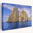 Large art print of Capri scenery on stretched canvas, featuring vibrant blue and green tones, ideal for kitchen wall art.