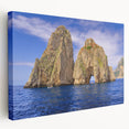 Large art print of Capri scenery on stretched canvas, featuring vibrant blue and green tones, ideal for kitchen wall art.