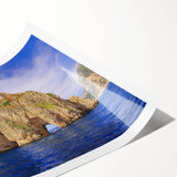 Extra large wall art featuring line art flowers and a Capri, Italy scenery in muted earth tones on a rolled print.