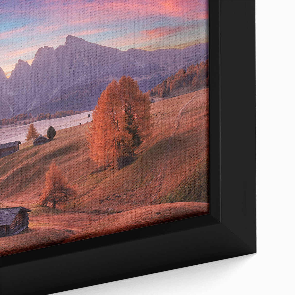 Extra large framed canvas featuring a textured depiction of the Dolomites in Italy.