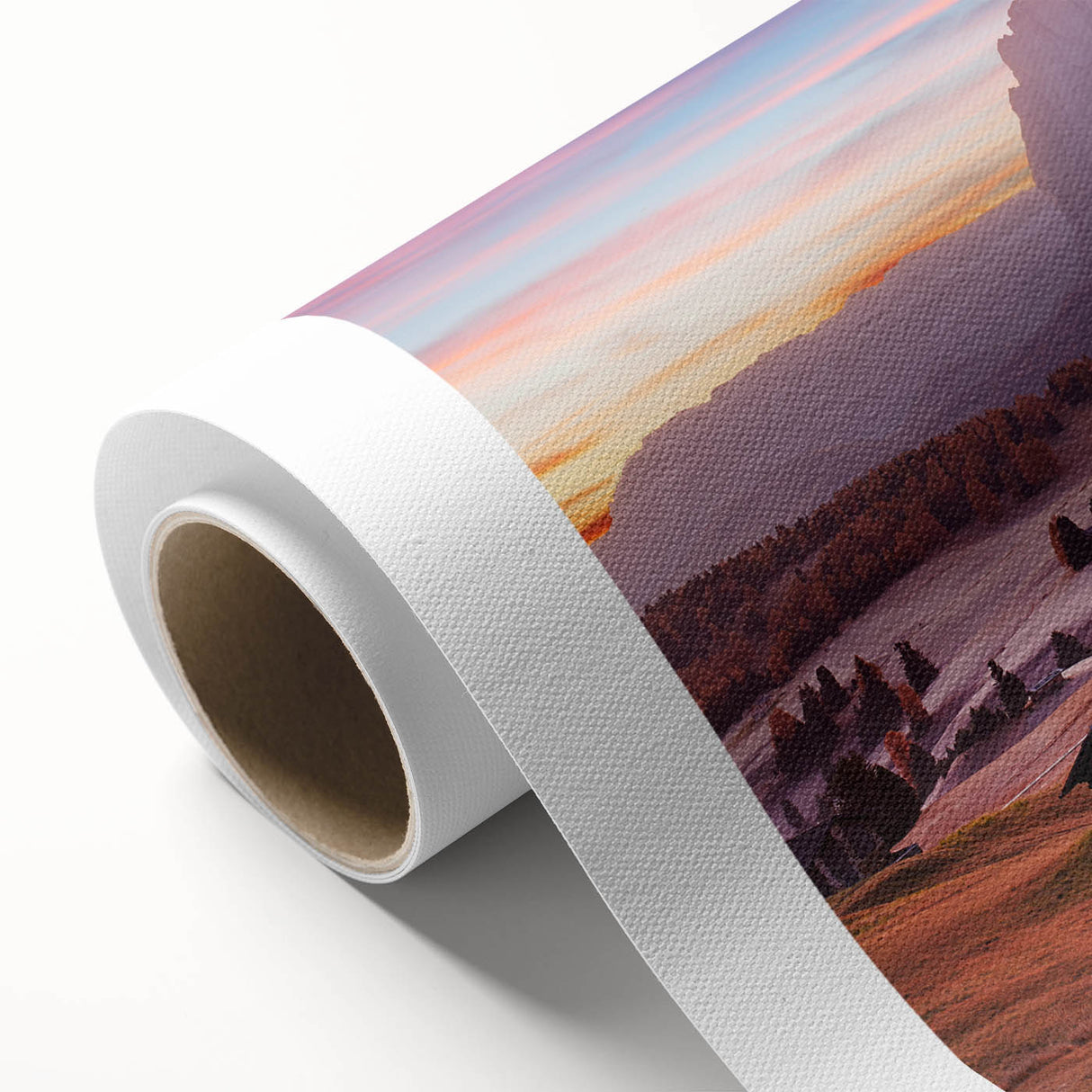 Art Deco poster of the Dolomites in Italy, featuring muted earth tones on rolled canvas, ideal for nursery wall art.