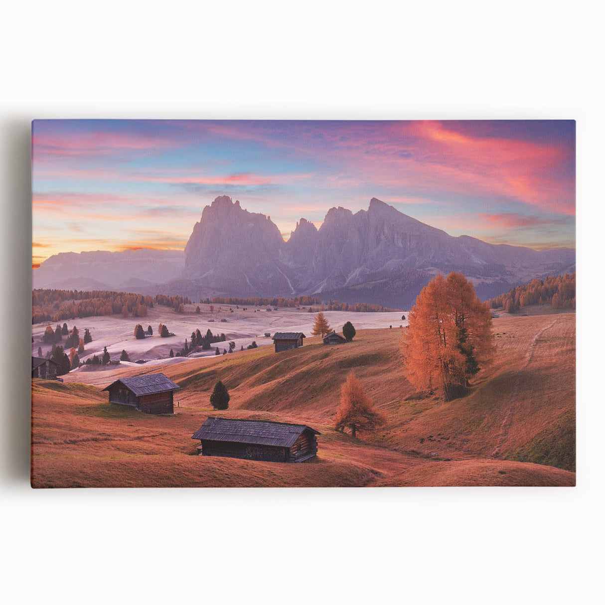 Black and white photograph of the Dolomites in Italy on stretched canvas, suitable as large kitchen or bedroom wall art.