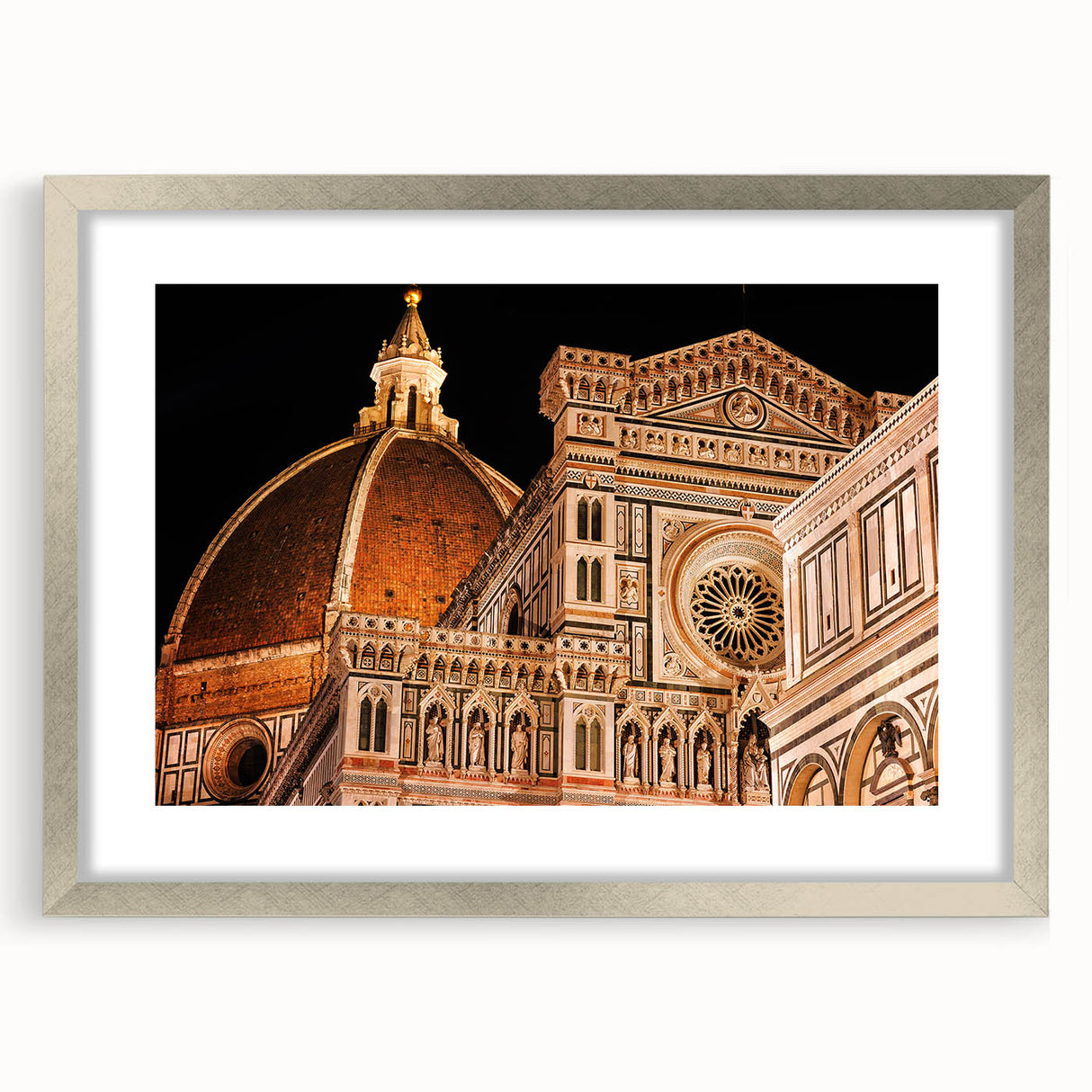 Extra large wall art featuring an abstract print of Florence scenery in textured tones, framed in silver.