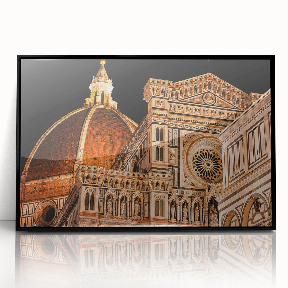 Large abstract wall art of Florence skyline in muted earth tones on framed acrylic, suitable for modern living room decor.