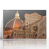 Mid-century modernist art of Florence skyline in muted earth tones, framed acrylic, ideal for nursery wall decor.