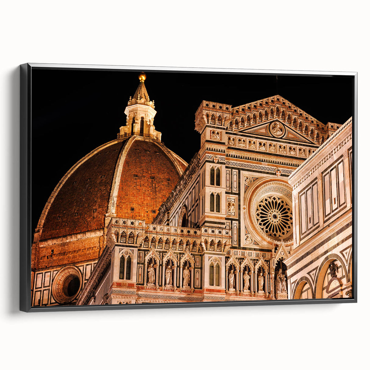 Black and white framed canvas of Florence landscape in vintage poster style, ideal for bedroom decor.