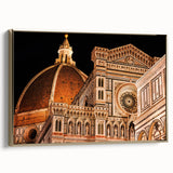 Framed canvas featuring a vintage-style landscape painting of Florence in muted gold and black tones.