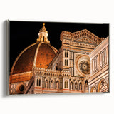 Framed canvas featuring a vintage landscape painting of Florence, Italy, with colorful art on a black background.