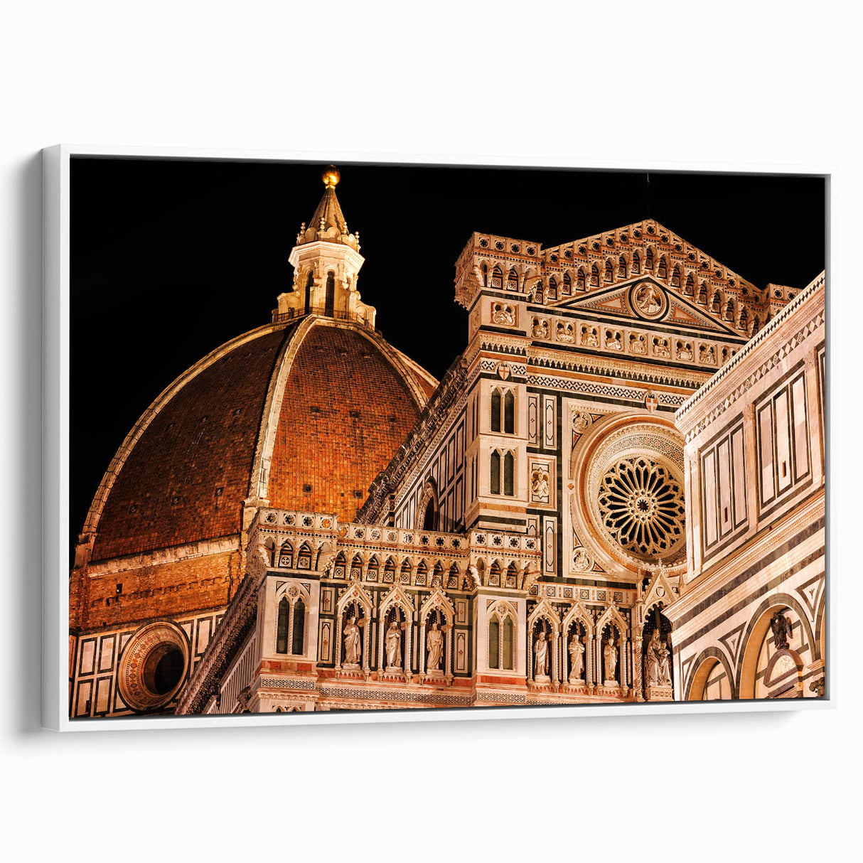 Vintage poster art of Florence scenery on extra large framed canvas, featuring colorful art with black border.