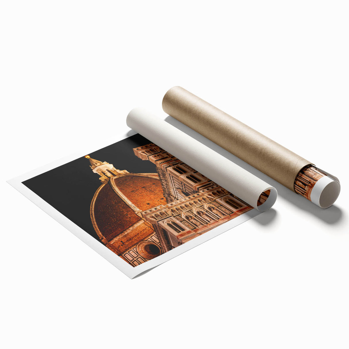 Extra large rolled print of Florence scenery with floral accents in soft hues, ideal for classy bathroom wall art.