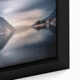 Extra large framed canvas depicting Lake Como with textured, colorful art in black, ideal for living room decor.