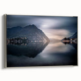 Landscape art painting of Lake Como with colorful hues on framed canvas, ideal for enhancing living room decor.