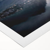 Art deco poster of Lake Como with soft blue and green tones on rolled canvas, suitable for dining room walls.