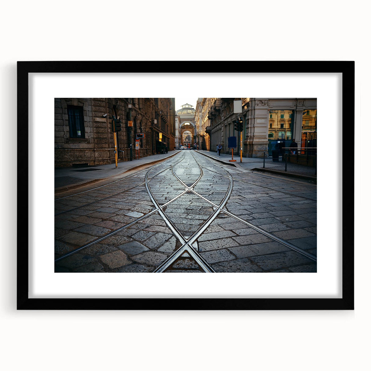 Abstract art print of a colorful Milan scenery in vibrant hues on a textured, extra large canvas.