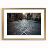 Abstract art print of Milan scenery in gold frame with mat, featuring muted earth tones, ideal for dining room decor.