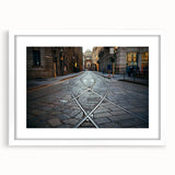 Abstract textured art print of Milan scenery in muted earth tones, framed with a white mat, ideal for bedroom art.