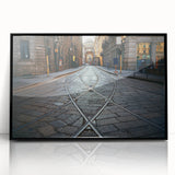 Large abstract wall art depicting Milan scenery in muted earth tones on framed acrylic.