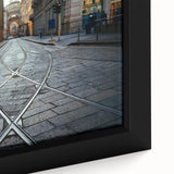 Black wall art depicting a textured Milan cityscape in vibrant colors on a large framed canvas, ideal for living room decor.