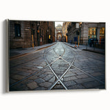 Landscape art painting of Milan on framed canvas, featuring a vintage poster style with a black and colorful palette.