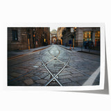 Extra large rolled print of Milan scenery with floral elements in muted colors, ideal for art wall dining room.