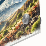 Large abstract depiction of Mount Etna in muted earth tones on acrylic glass.