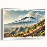 Vintage poster art of Mount Etna, Italy, featuring colorful scenery on extra large framed canvas.