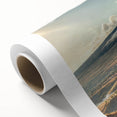 Art deco poster of Mount Etna, Italy, in muted earth tones on rolled canvas, ideal for nursery wall art or dining room.