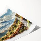 Extra large wall art featuring line art flowers on Mount Etna, Italy, in muted earth tones on rolled print.