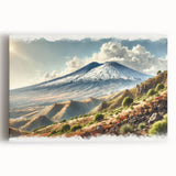 Black and white large canvas of Mount Etna, ideal for kitchen wall art or bedroom decor.