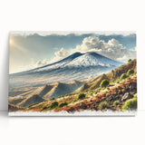 Black and white stretched canvas of Mount Etna, ideal for kitchen wall art.