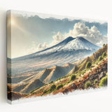 Large canvas print depicting Mount Etna in Italy with muted earth tones, ideal for kitchen wall art.