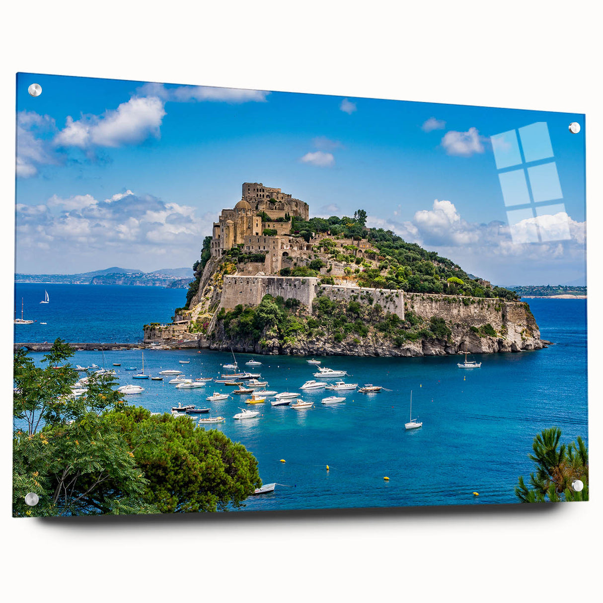 Acrylic print of a scenic Naples landscape in soft pastel shades, ideal for bedroom or dining room decor.
